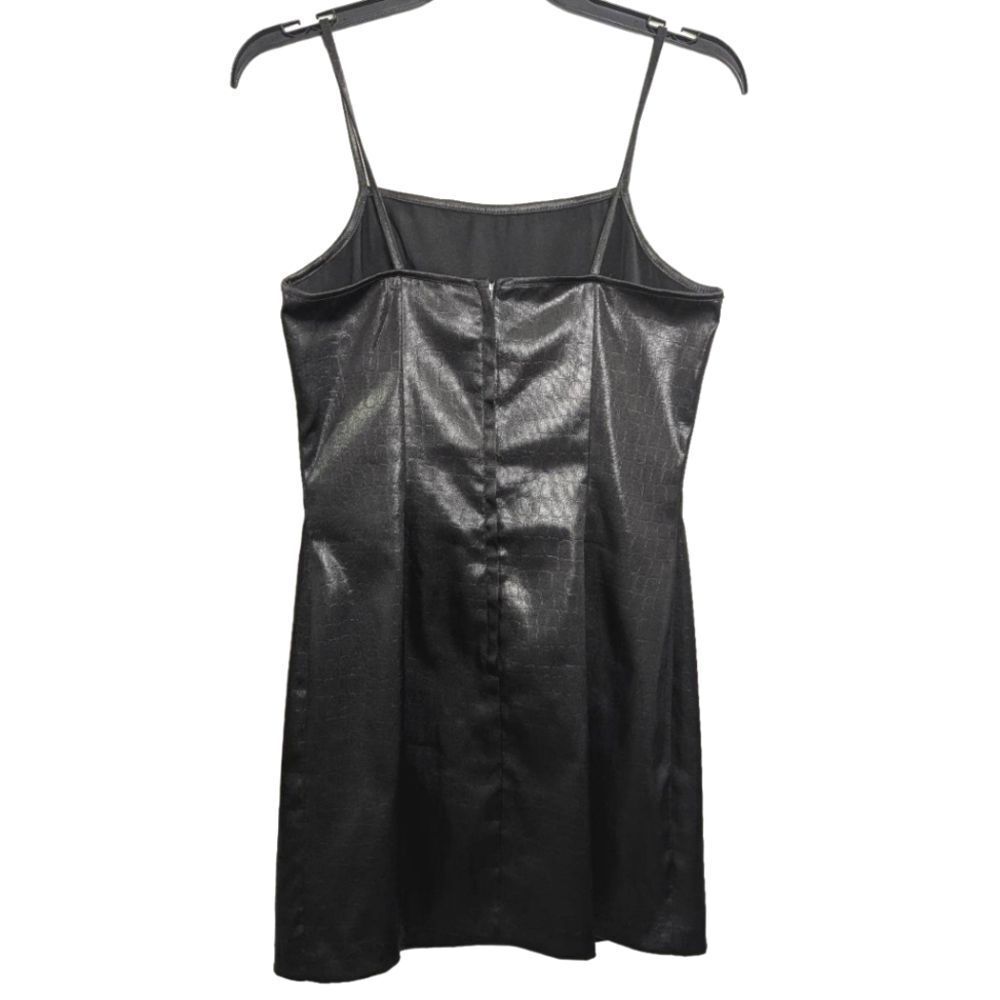Vintage 90s La Belle black faux croc leather babydoll square neck slip dress 7 - Picture 3 of 7